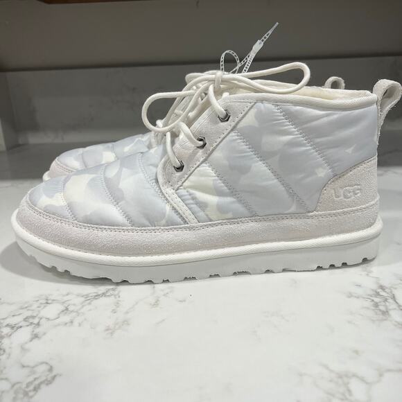 New UGG Plush Neumel Camo Winter Boots White Lace Up Round Toe Men's Size 12 - Picture 1 of 9